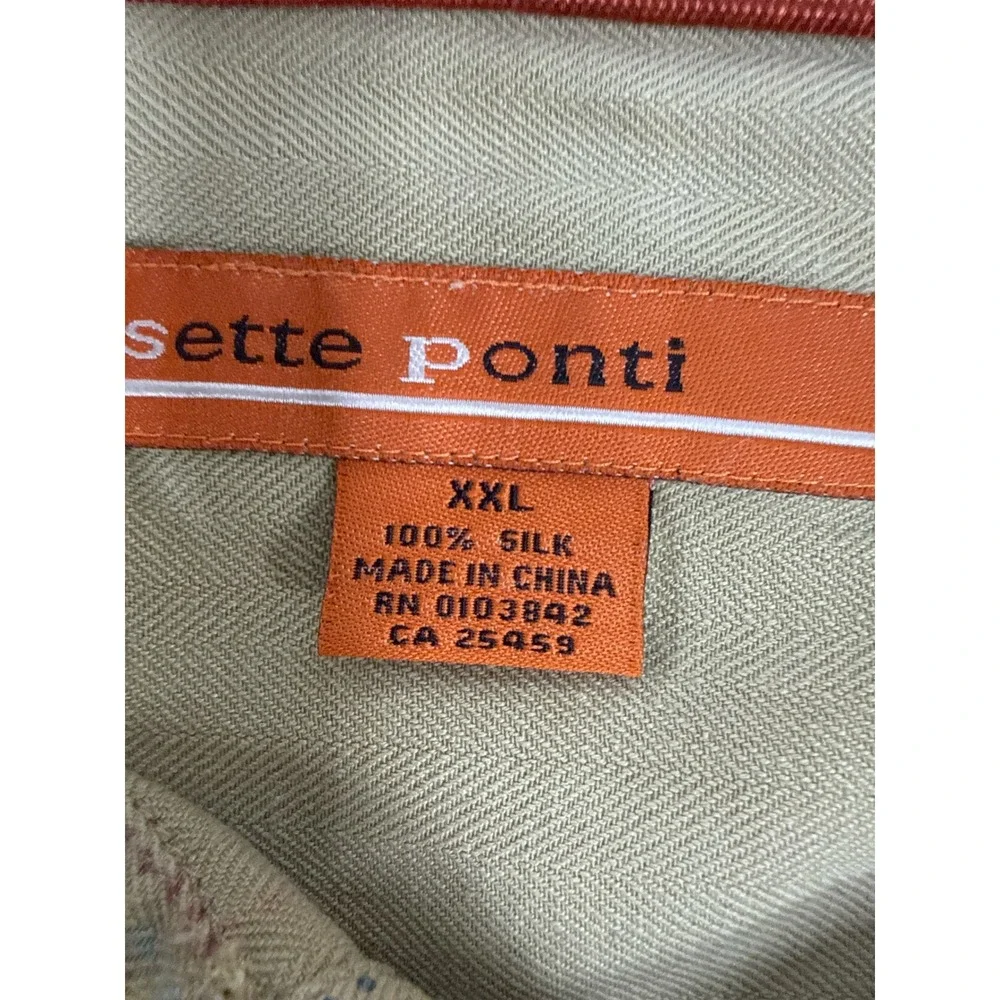 Sette Ponti Silk Shirt Mens XXL Tan Excellent Short Sleeve Striped Button Up